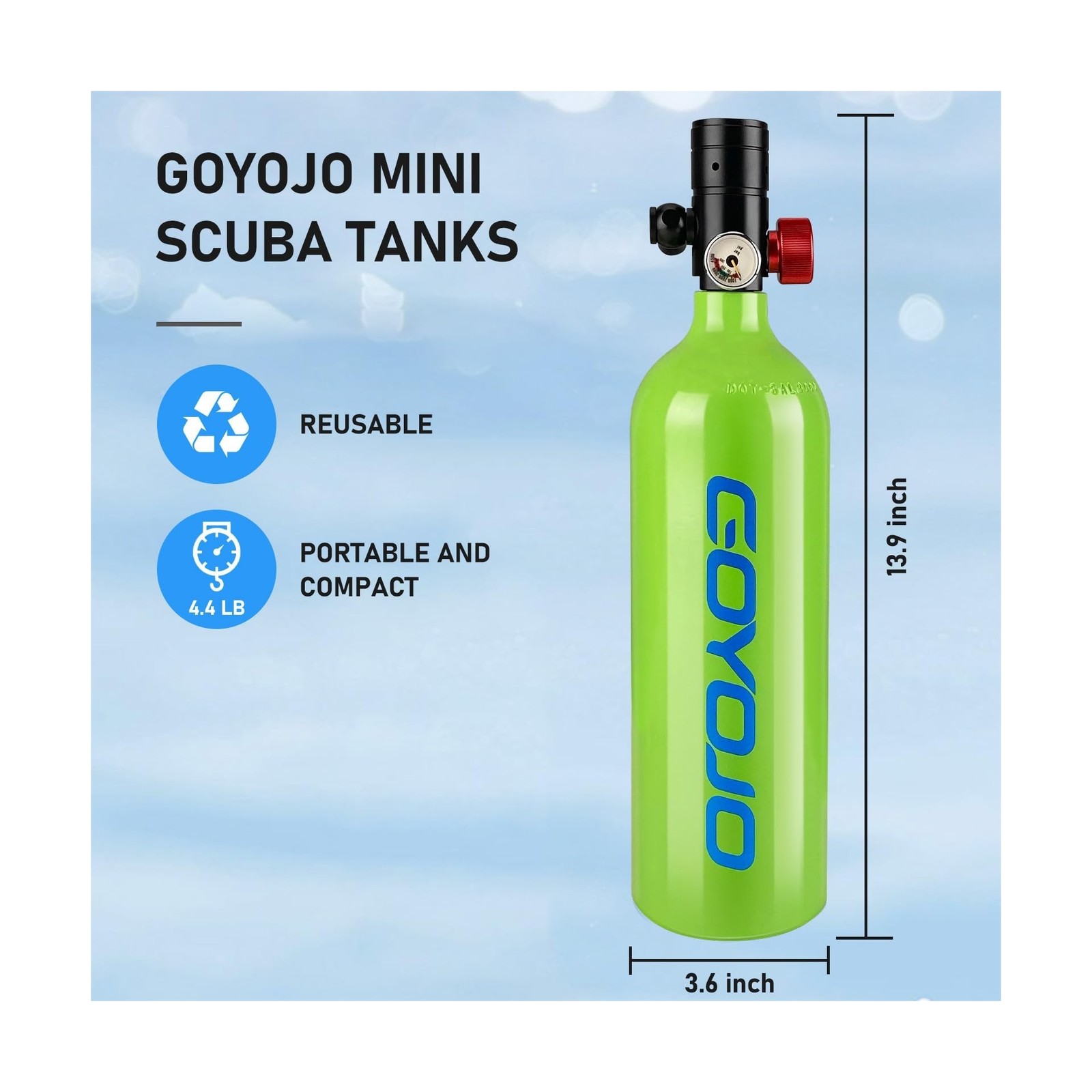 1L Mini Scuba Tank with Mask – DOT Certified Portable Diving Air Tank, 300