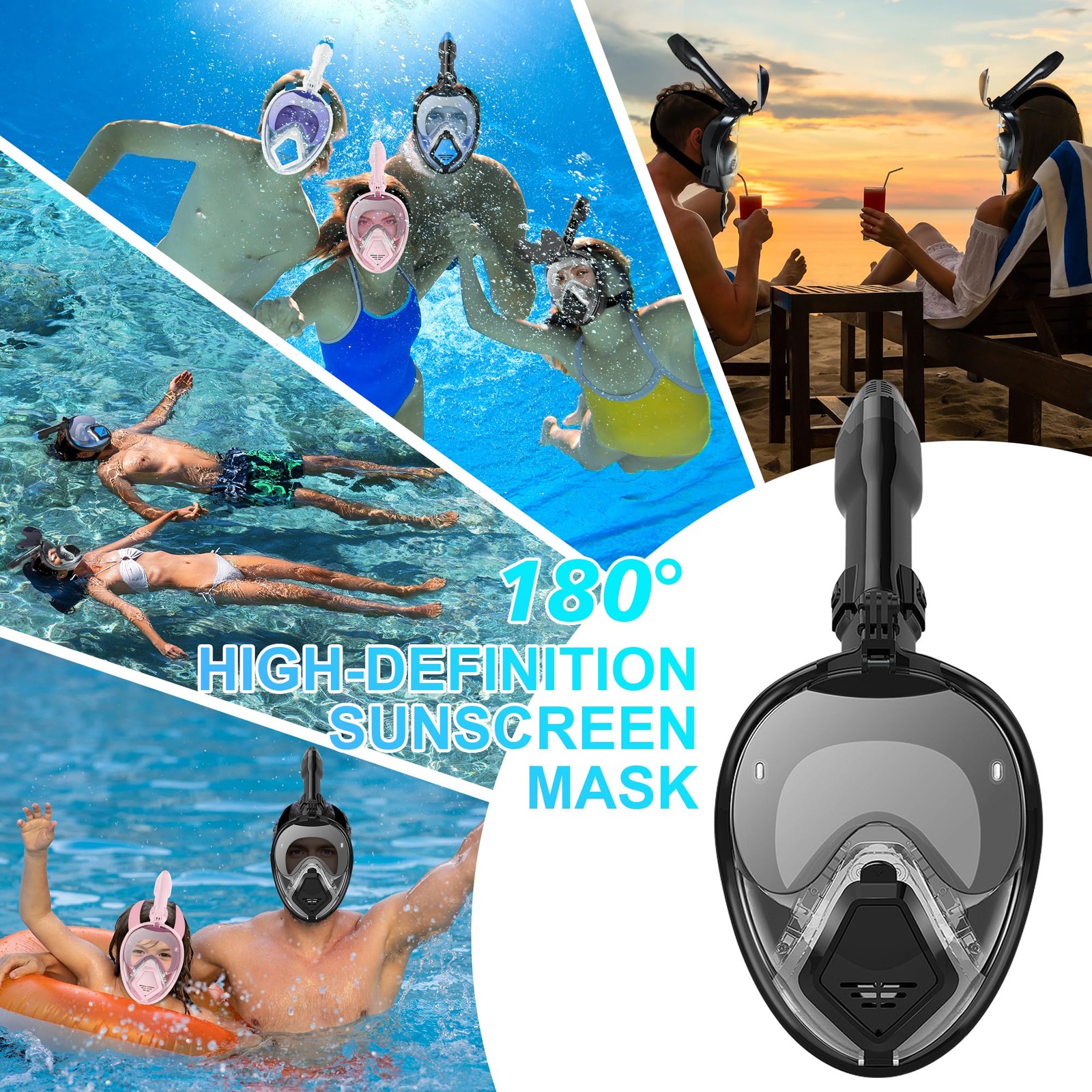 Xyuee Devilfish Full Face Snorkel Mask Adults Black XL, Dry X-Large,