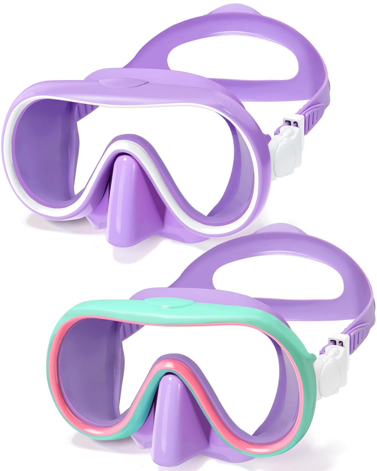 Seago Kids Swim Goggles with Nose Cover One Size, Purple White & Green