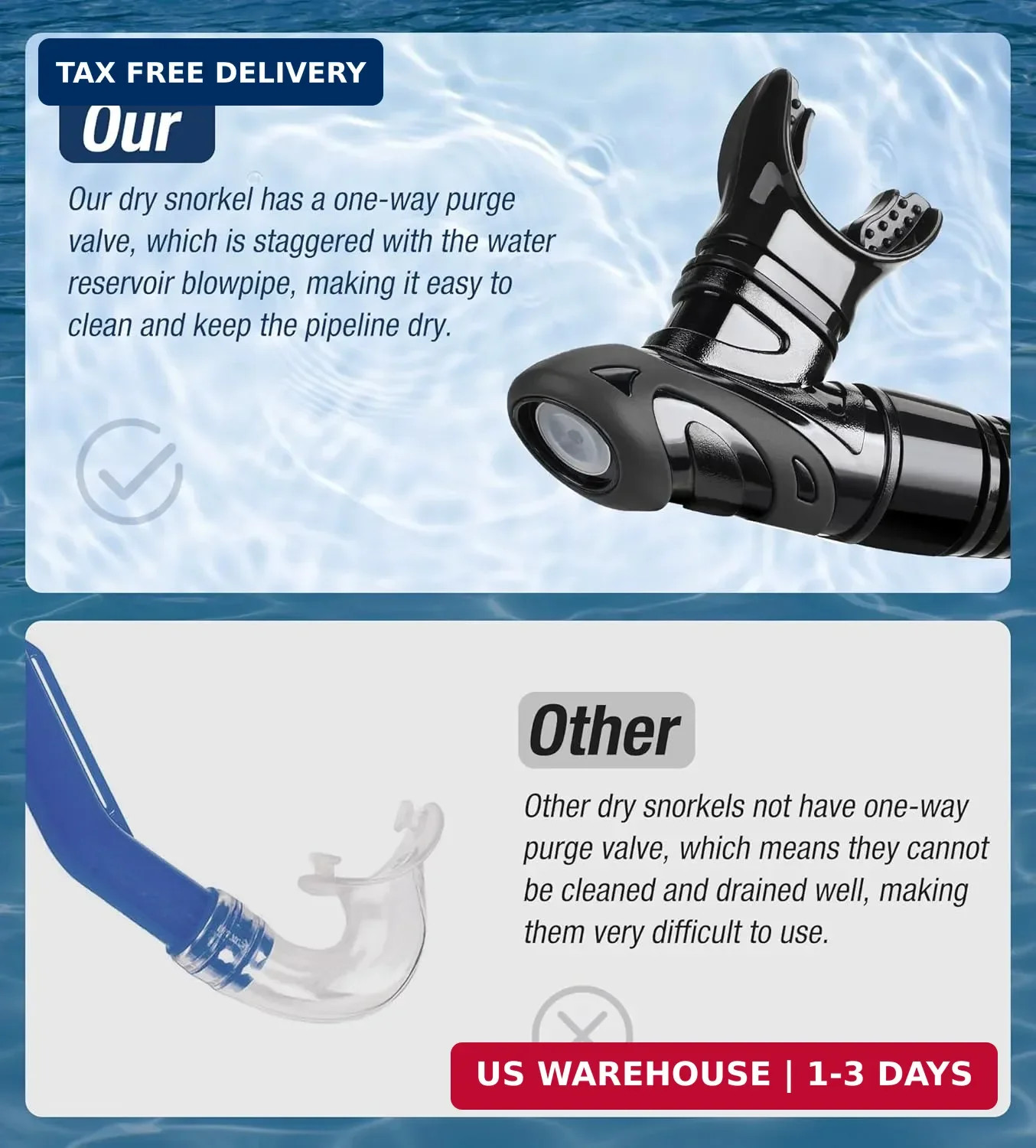 Aegend Diving Dry Snorkel for Adult & Youth – Snorkeling Gear with Top Dry Valve