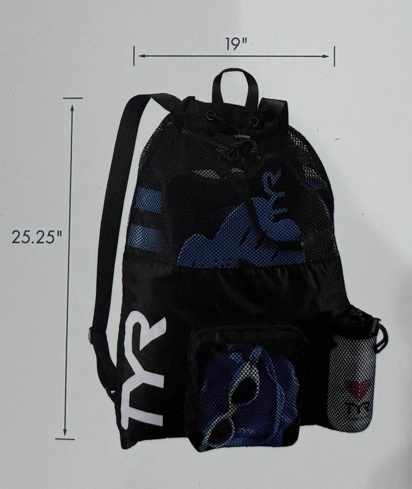 TYR Big Mesh Mummy Backpack for Swim, Gym and Workout Gear, Black, 40-Liter Capa