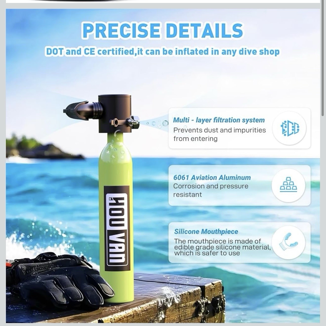 HOUVAN Mini Scuba Tank 0.5L Portable Mini Diving Tank