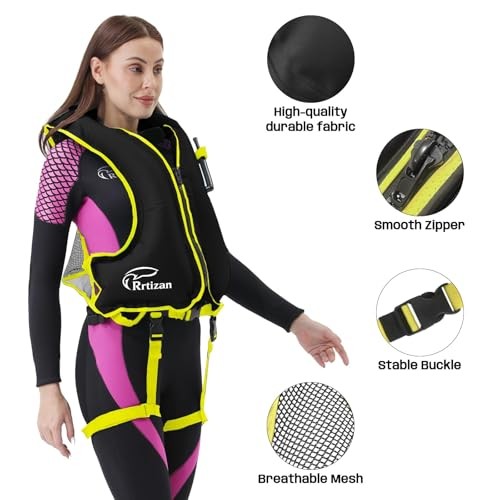 Inflatable Snorkel Vest for Adult, Travel Snorkeling Vest Large-X-Large Black