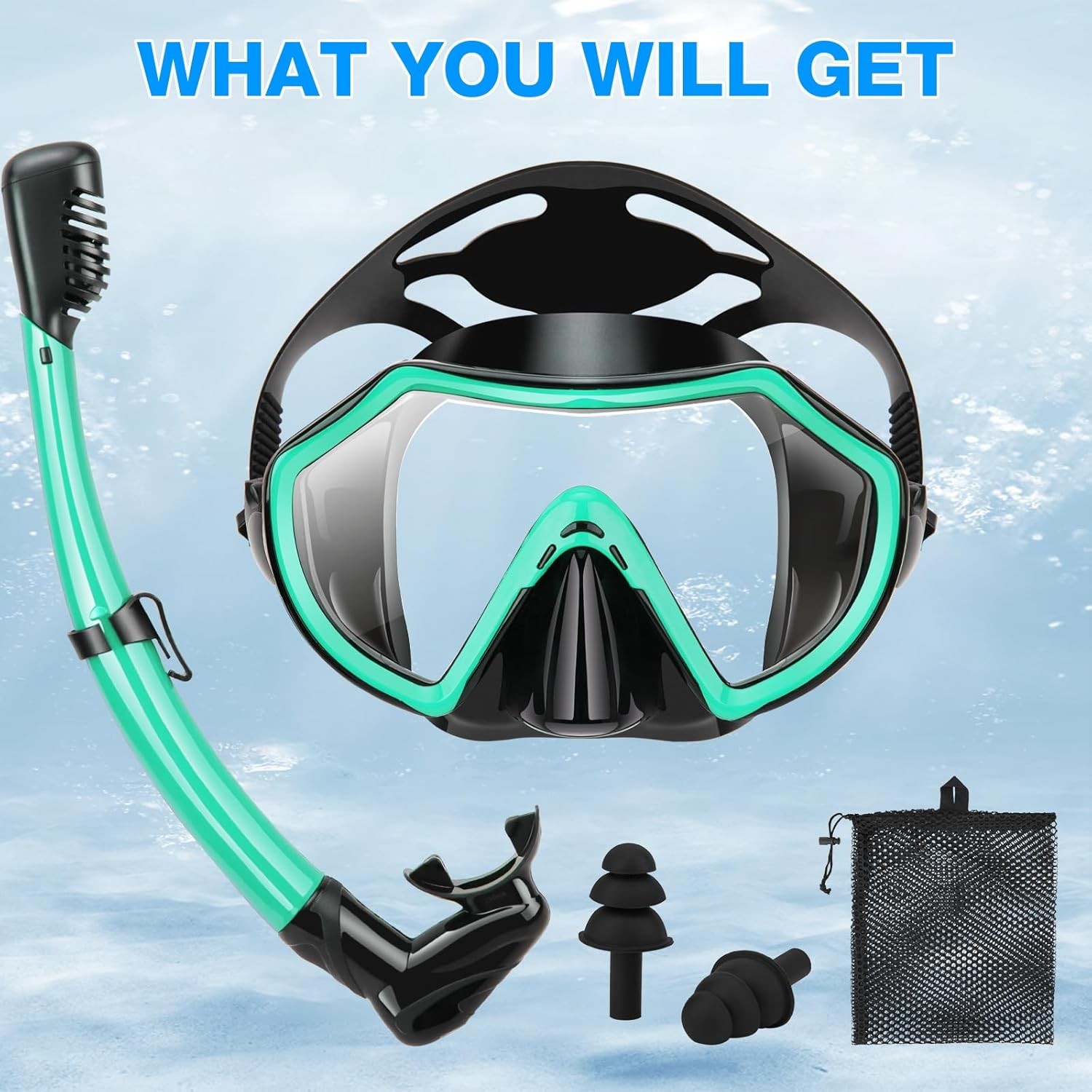 Snorkeling Gear for Adults, Dry Adult Snorkel Set HD Panoramic View Snorkel Mask