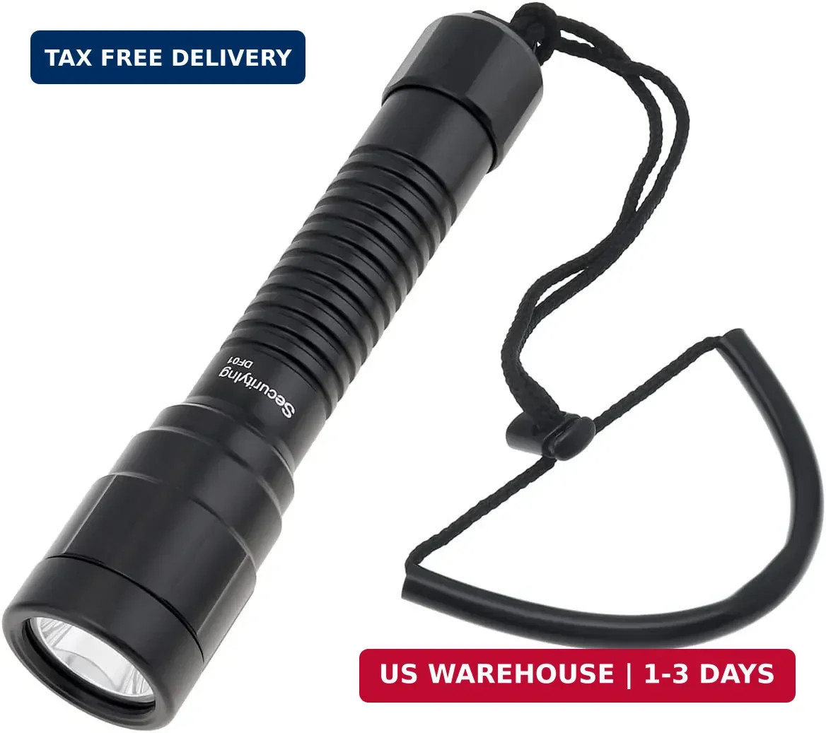 SecurityIng DF01 Scuba Diving Light, 1500 Lumens Mechanical Twist On/Off Underwa