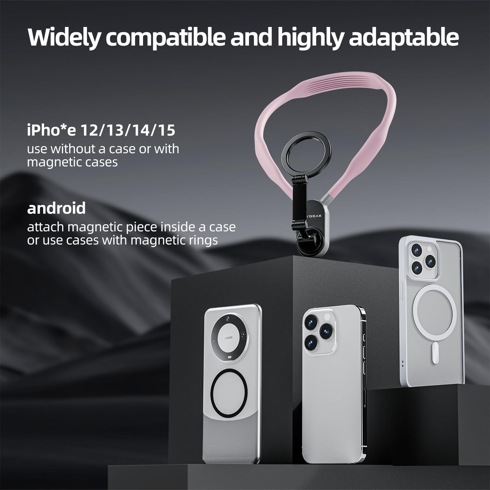 REYGEAK Magnetic POV/Vlog Phone Neck Mount 4 x 10 x 15 inches, Sakura Pink