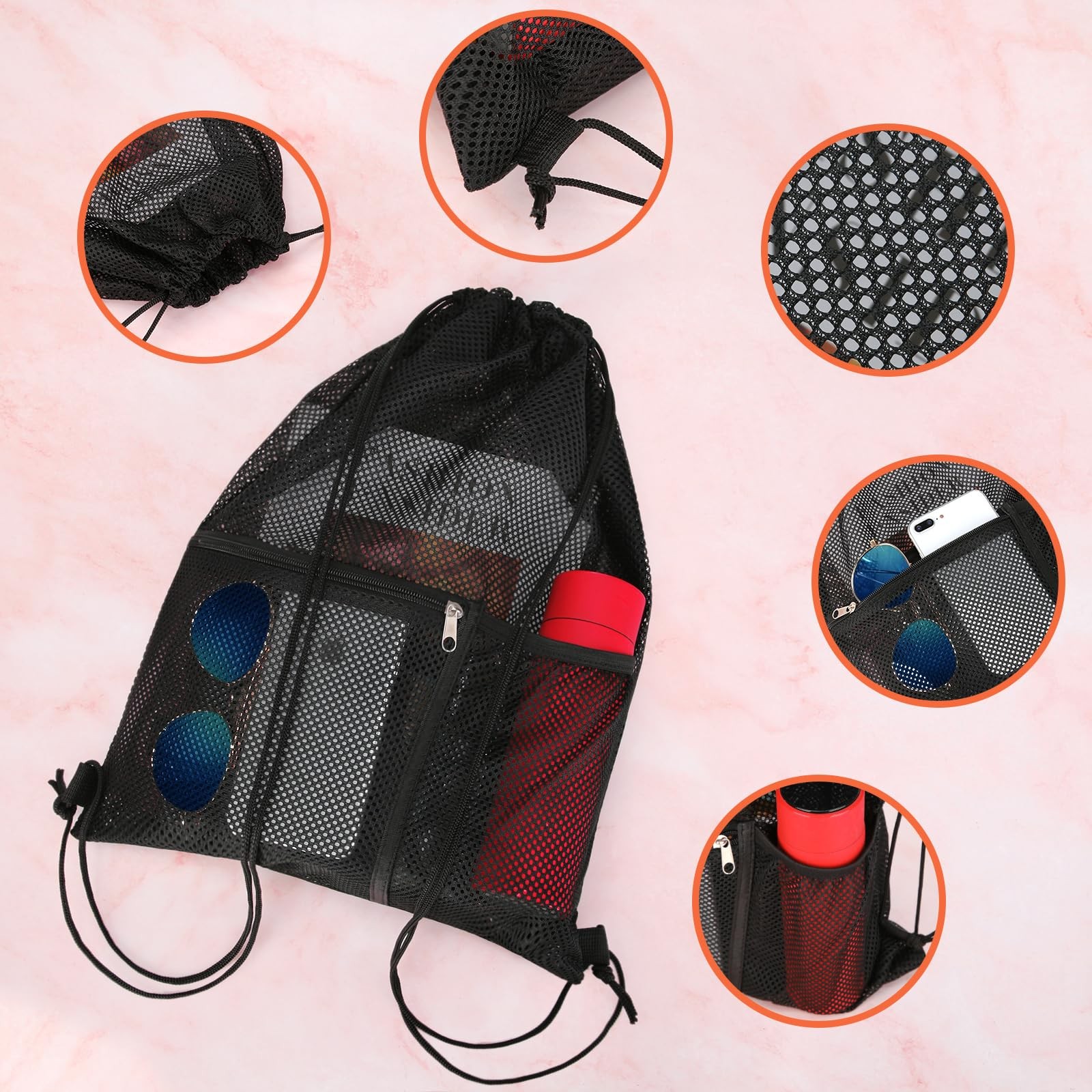 NATURAL STYLE 2 PACK Mesh Drawstring Backpack Bag, Multifunction Large, Black