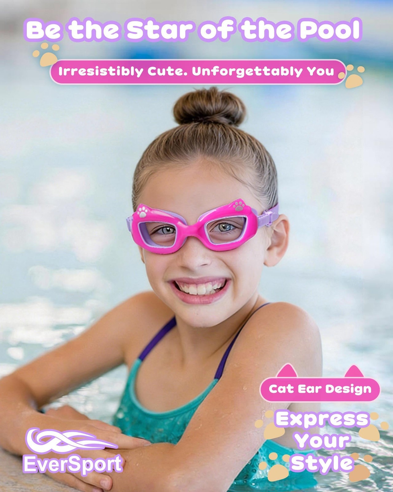 EverSport Kids Swim Goggles 2 Pack, Anti-Fog, One Size, Green & Purple