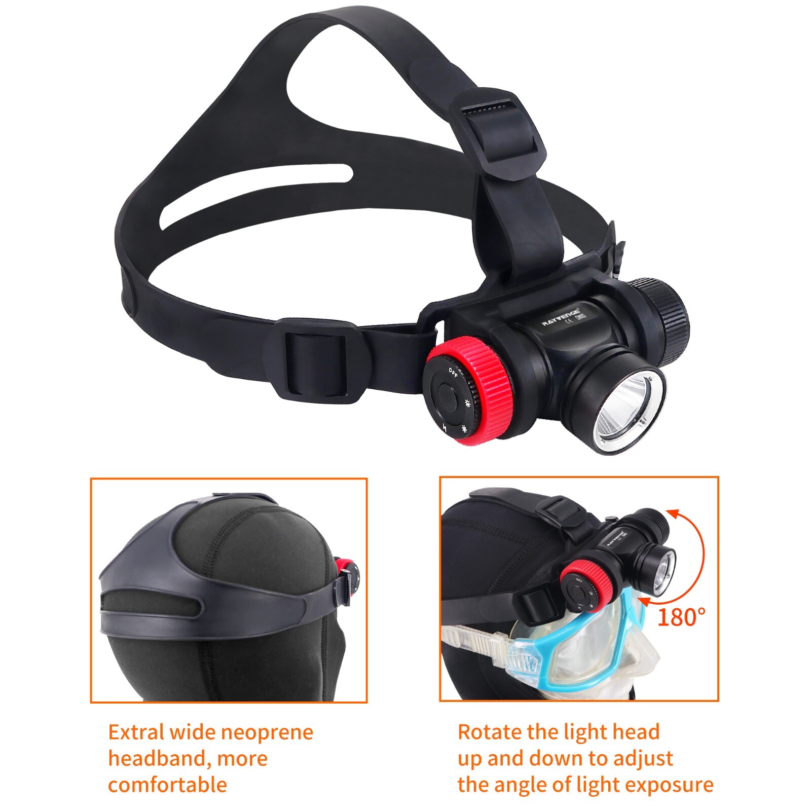 Diving Headlamp Underwater 100m Headlight LED Scuba Head Flashlight Torch Lamp