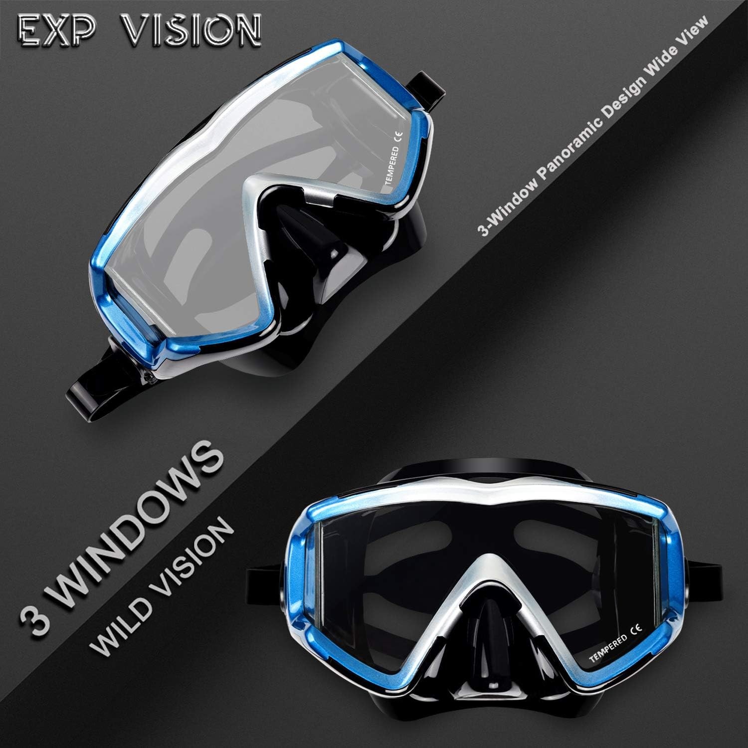 Pano 3 Panoramic Scuba Diving Mask, Tempered Glass Snorkeling Dive Mask