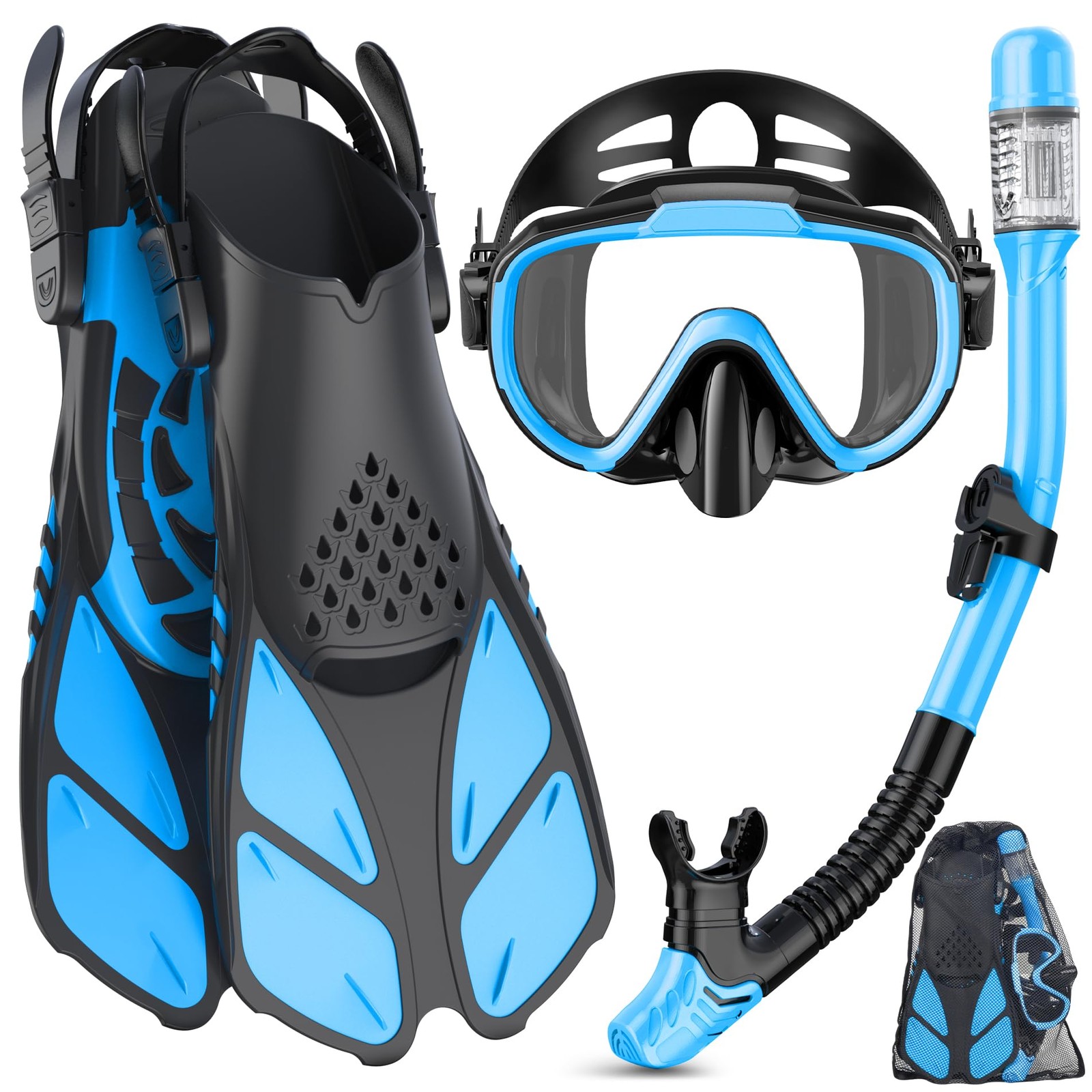 Ubekezele Snorkeling Gear for Adults Men Women,4 in 1 ML/XL, LightBlue