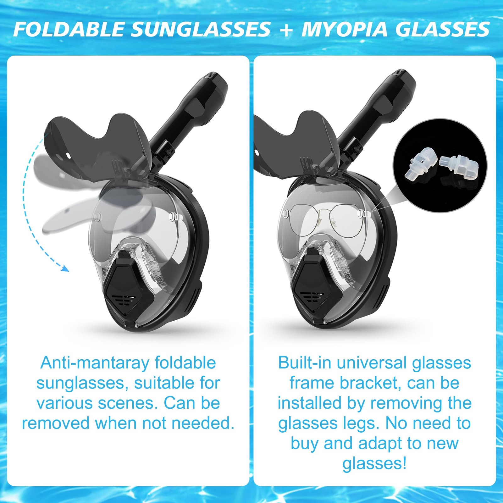 Xyuee Devilfish Full Face Snorkel Mask Adults Black XL, Dry X-Large,