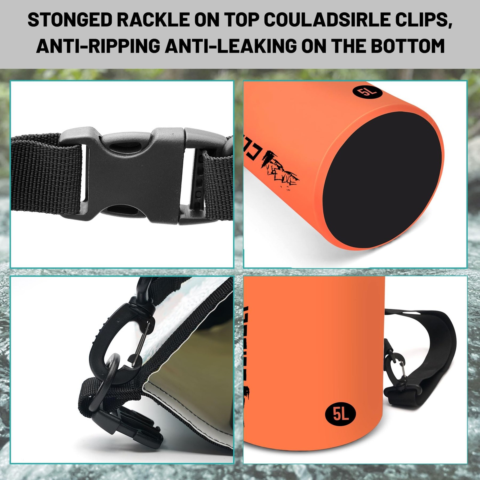 Cliduli Waterproof Dry Bag,Roll Top Orange Small 5L, Orange-A