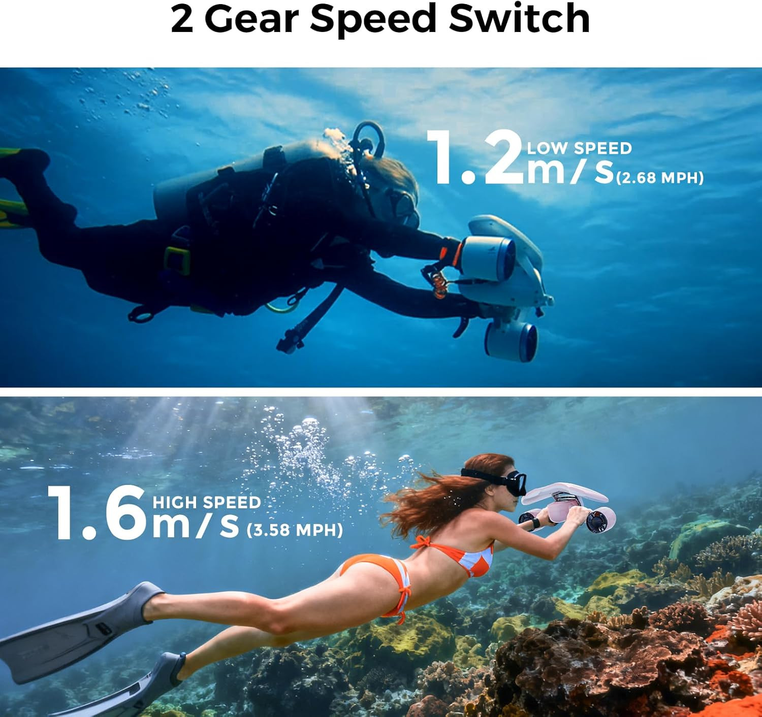 Mix Underwater Scooter with Action Camera Mount 30 Minutes 22Lbf 131Ft Waterproo