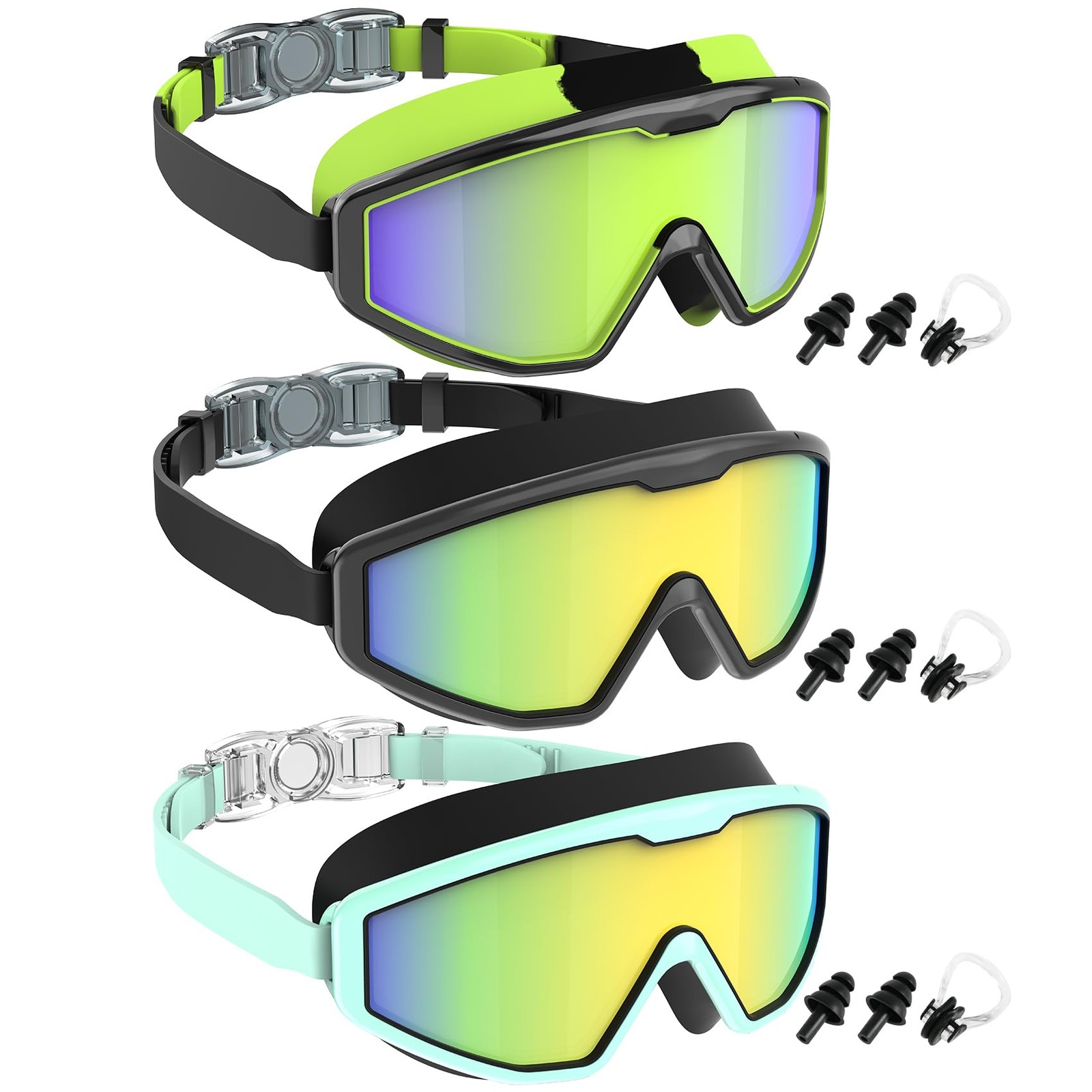 NSSIW Swim Goggles Medium, 01 Black Green & Gold & Light