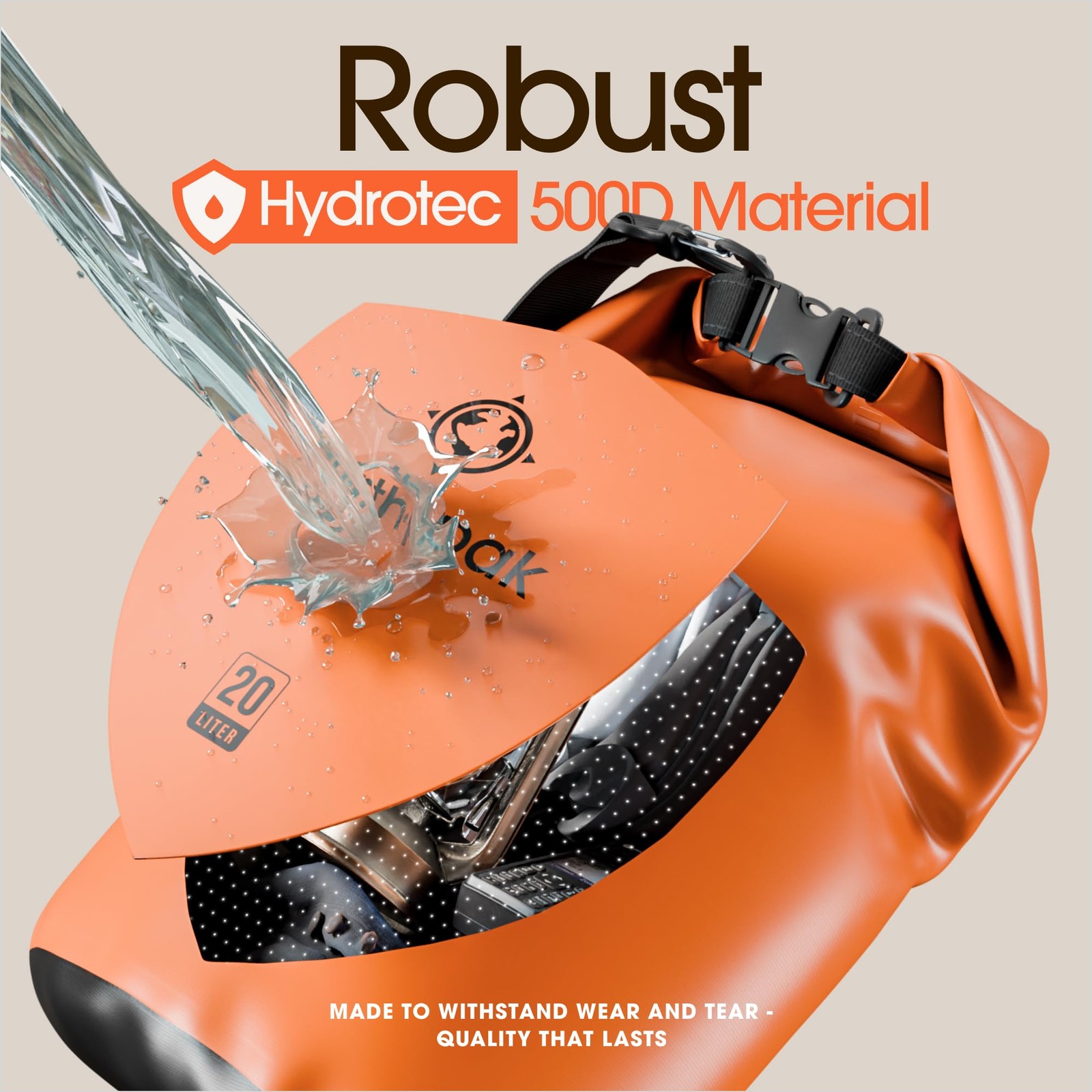 Earth Pak Waterproof Dry Bag – Roll Top Backpack Sack 40L, Orange