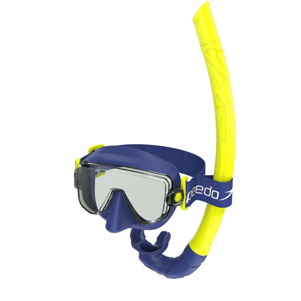 Speedo Adult Travel Mask and Snorkel Set – Navy/Yellow: Polycarbonate & Silicone