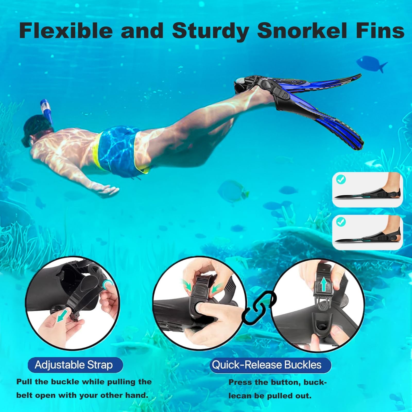 Keephigher Snorkeling Gear for Adults,Mask Fins Snorkel Small-Medium, Blue
