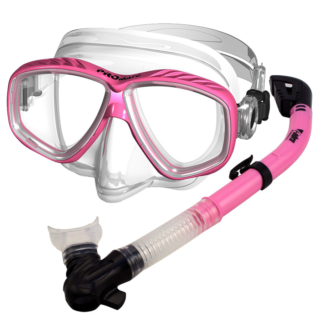 Promate Scuba Dive Snorkeling ProSlender Purge Mask Cobra Dry Snorkel Gear Set