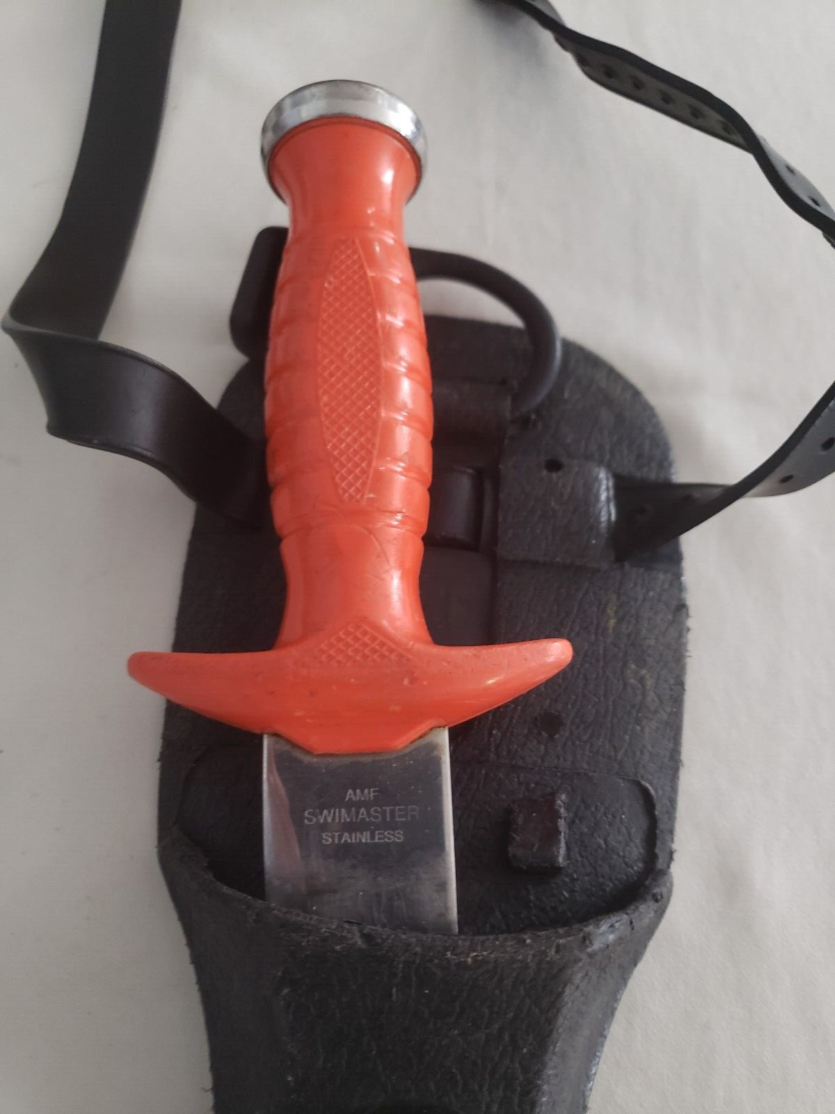 AMF Swimaster Dive Knife, Serrated, Stainless Steel, Orange Handle, Black Sheath