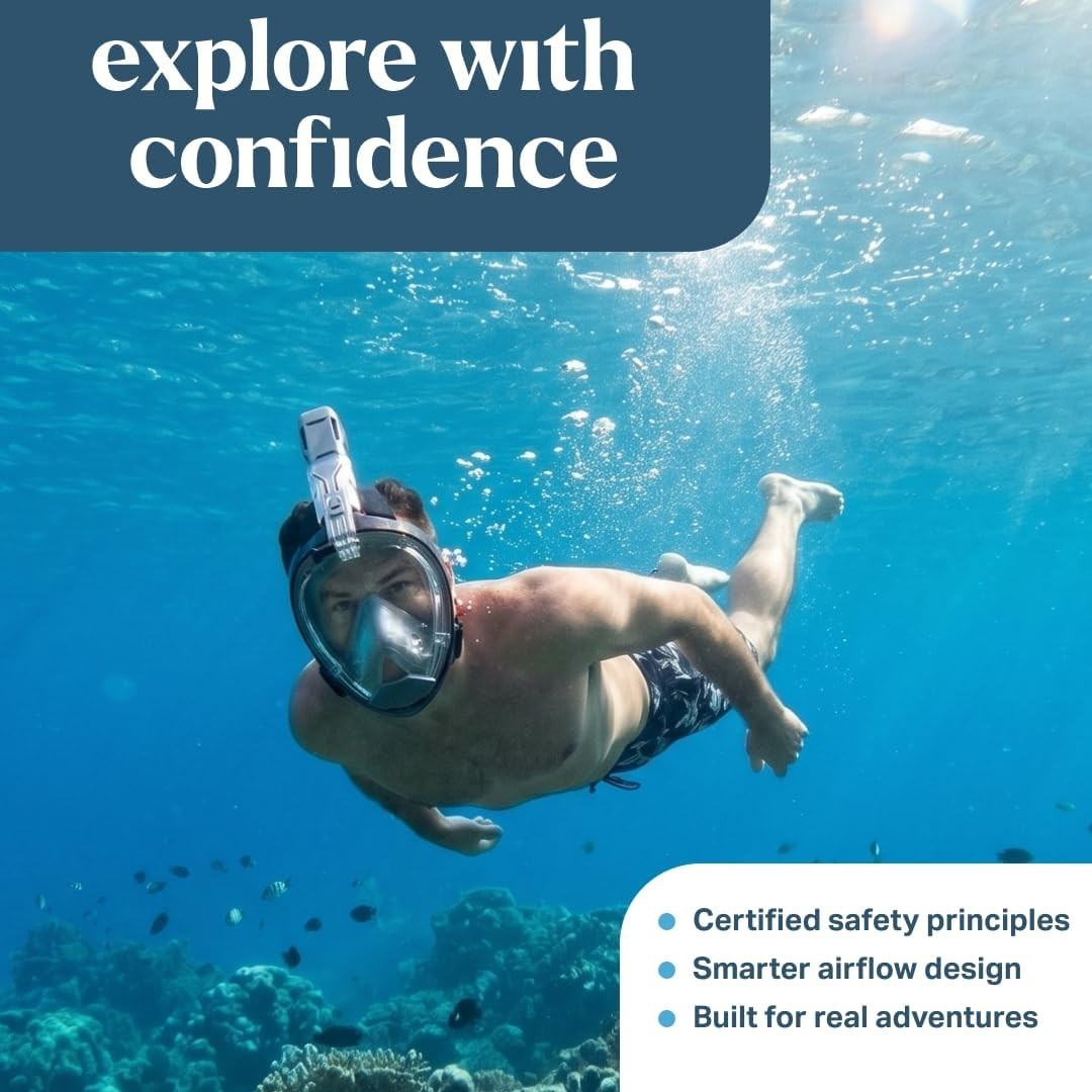 Seaview 180 Sport Full Face Snorkel Mask Anti Fog Sz Small/Med -Black/Grey