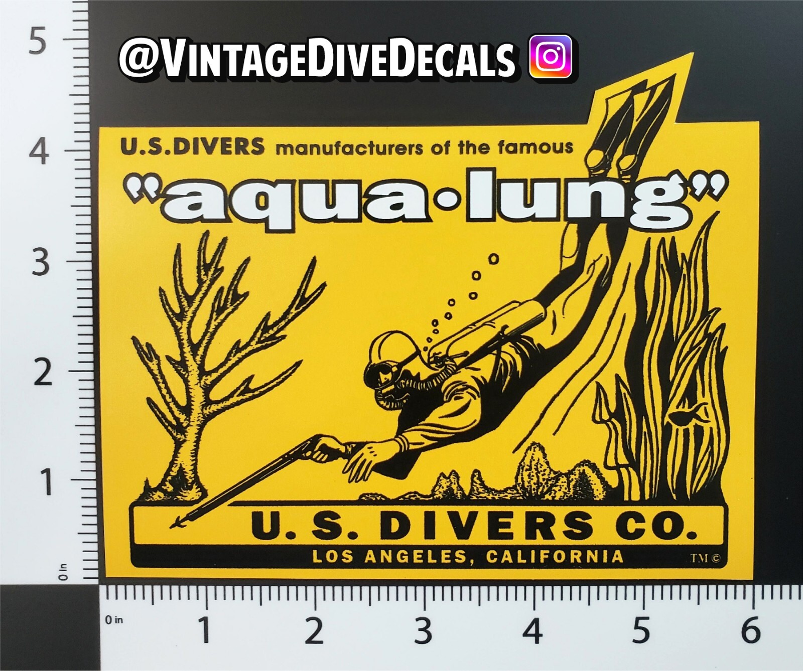 U.S. Divers 1958 Aqua Lung LA CA Decal Sticker repro 6mil UV vinyl 6″ die cut