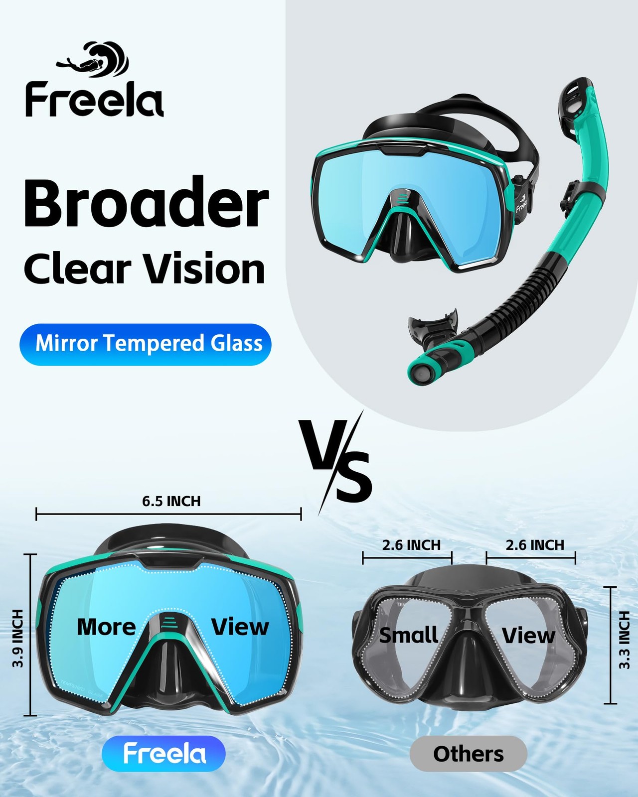 Adult Dry Snorkel Set Scuba Diving Mask with Mirrored Blue Len, Tempered Glas…