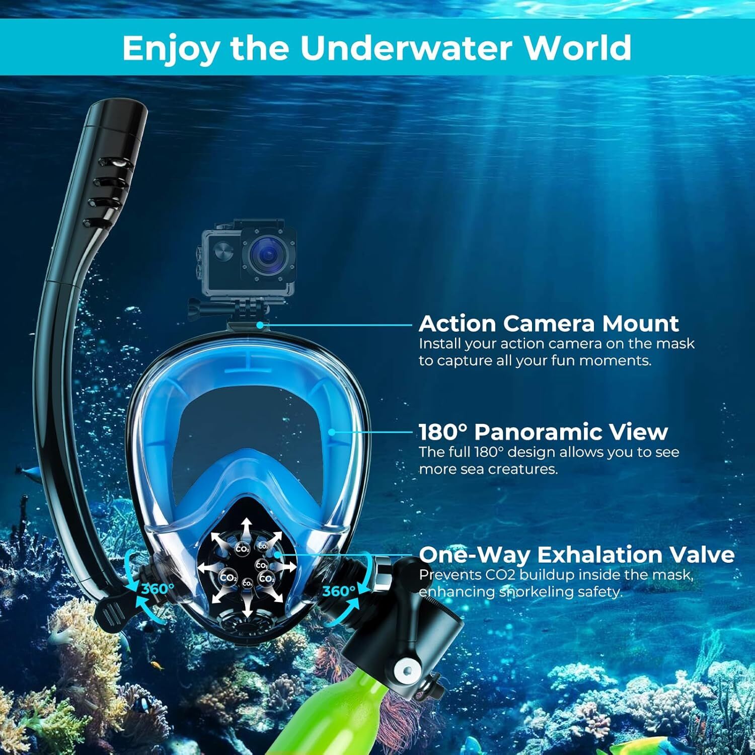 0.5L Scuba Lung Tank Snorkel Mask Combo 6-12Mins Underwater Breath System GOYOJO