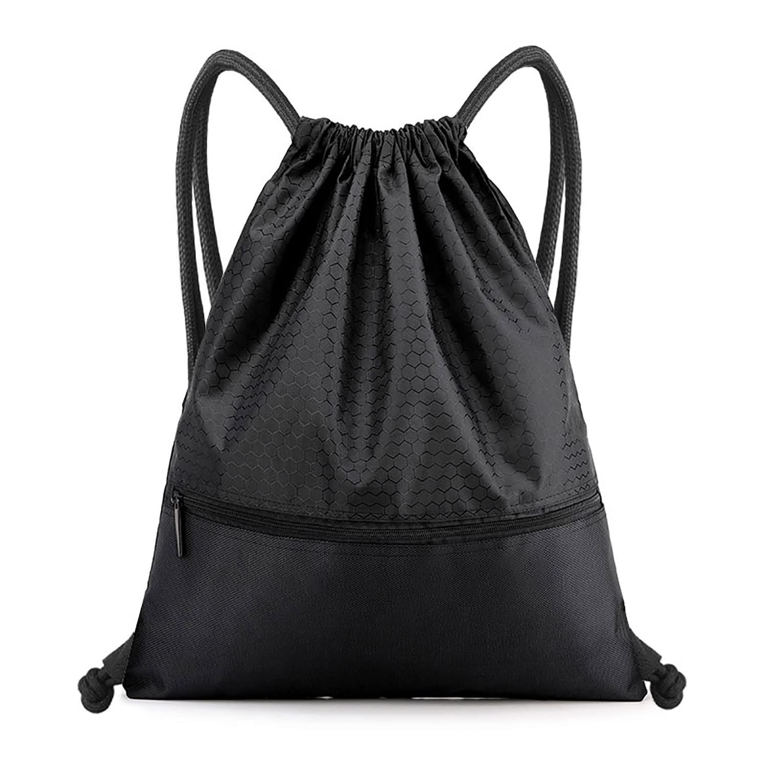Drawstring Backpack Bag, Waterproof Draw String One Size, Black, Upgraded