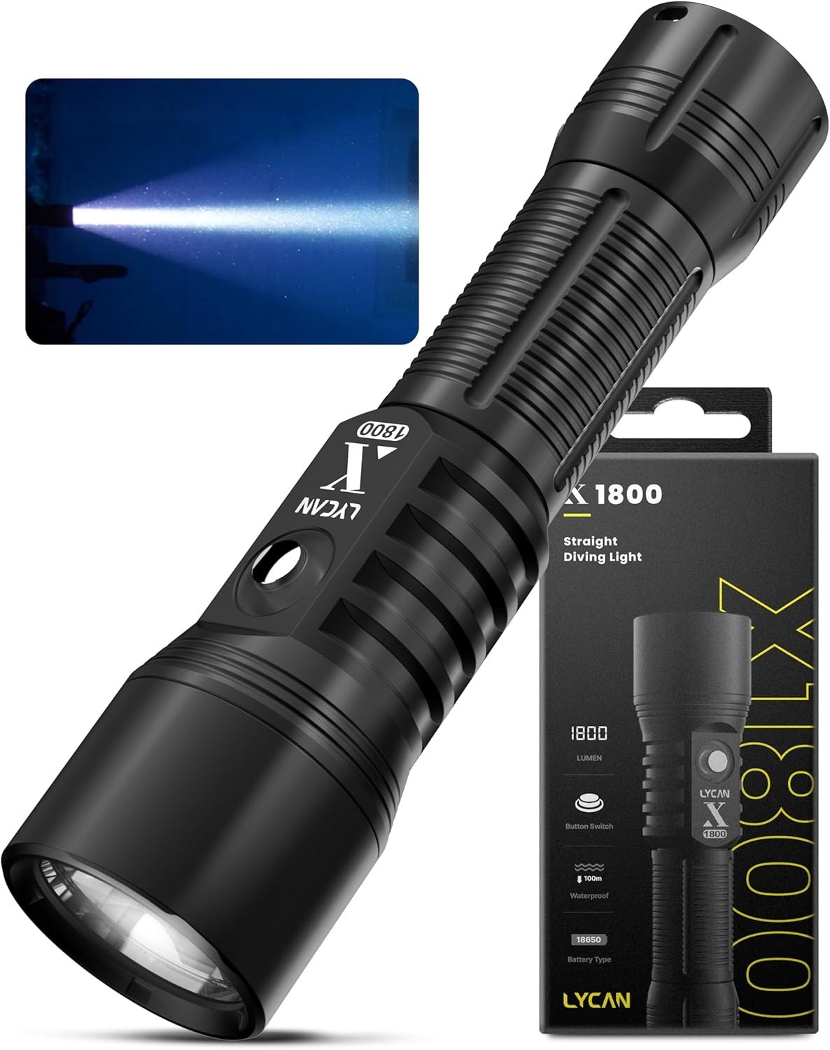 LYCAN X1800 Dive Light 1800 Lumen Scuba Diving Flashlight IPX8 Waterproof – NIB