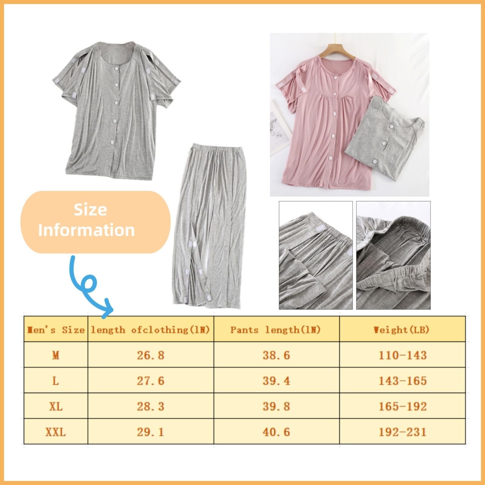 Unisex Bedridden Patient Clothing,Easy to Wear and Take Off, Modal,for Bedrid…