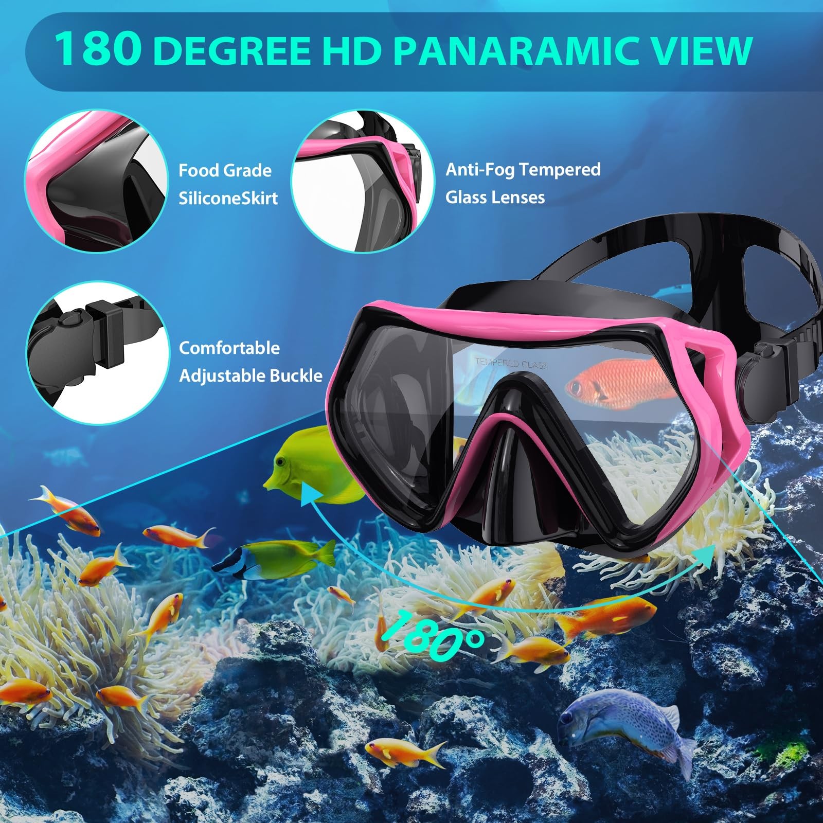 Snorkeling Gear for Adults, Mask Fin Snorkel Set, Dry Top Small-Medium, Pink