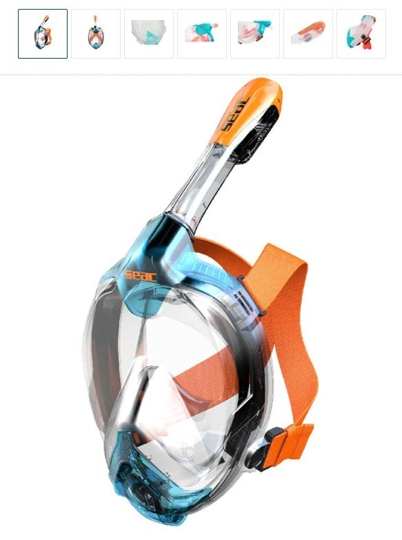 Seac Libera Full-Face Snorkel Mask Aquamarine/Orange Sz XS New in Original Box