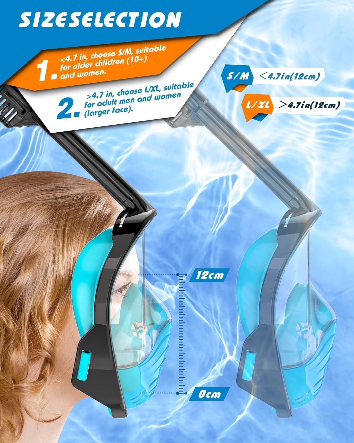 Adult Full Face Snorkel Mask Anti Fog Panoramic Dive Mask w/ Mount