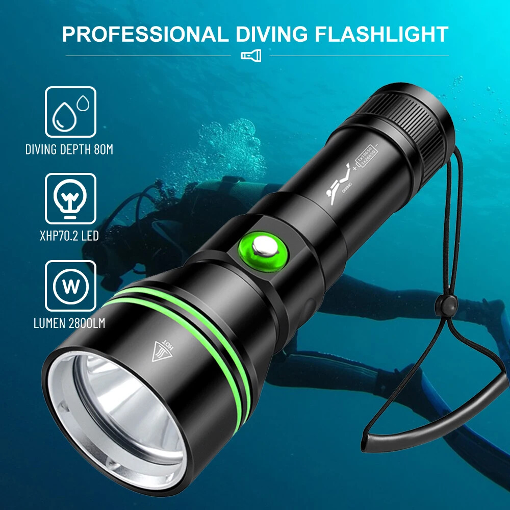 LED Power Lamp Professional Scuba Diving Light 80M Underwater Dive Torch