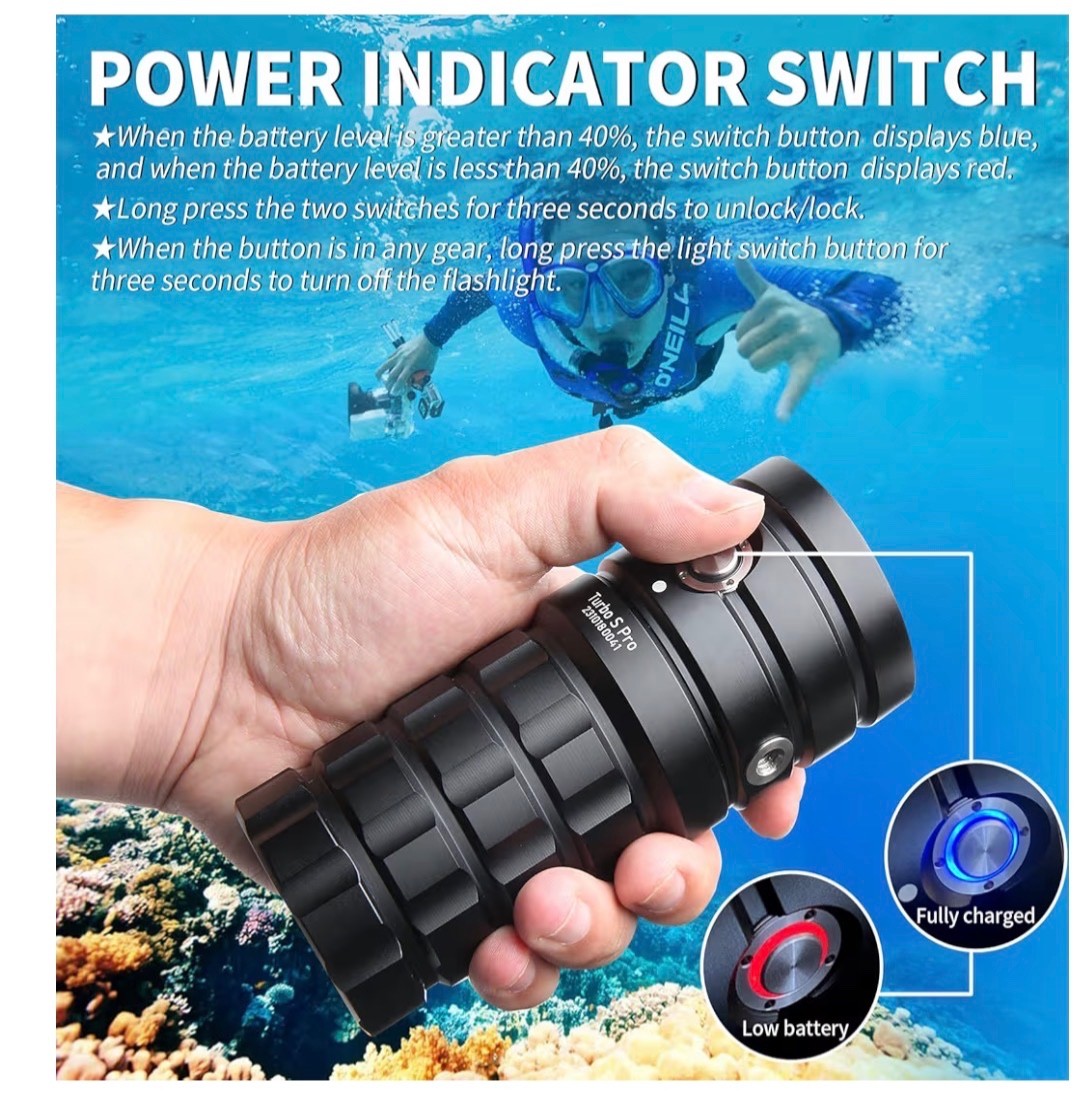 Turbo S Pro Dive Light, 13000Lumens 100m Underwater Video Light,Diving Flashl…