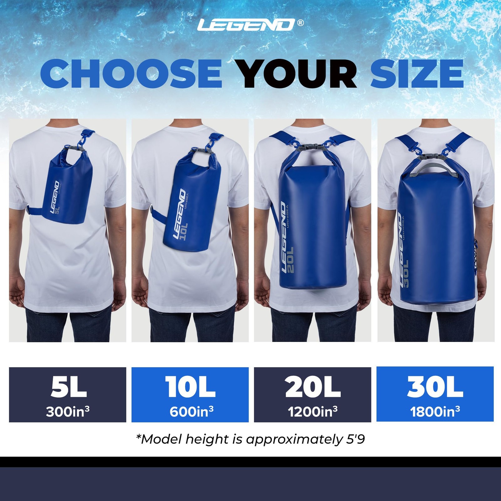 Legend UltraSEA Waterproof Dry Bag 5L/10L/20L/30L – Drybag 20L, Royal Blue