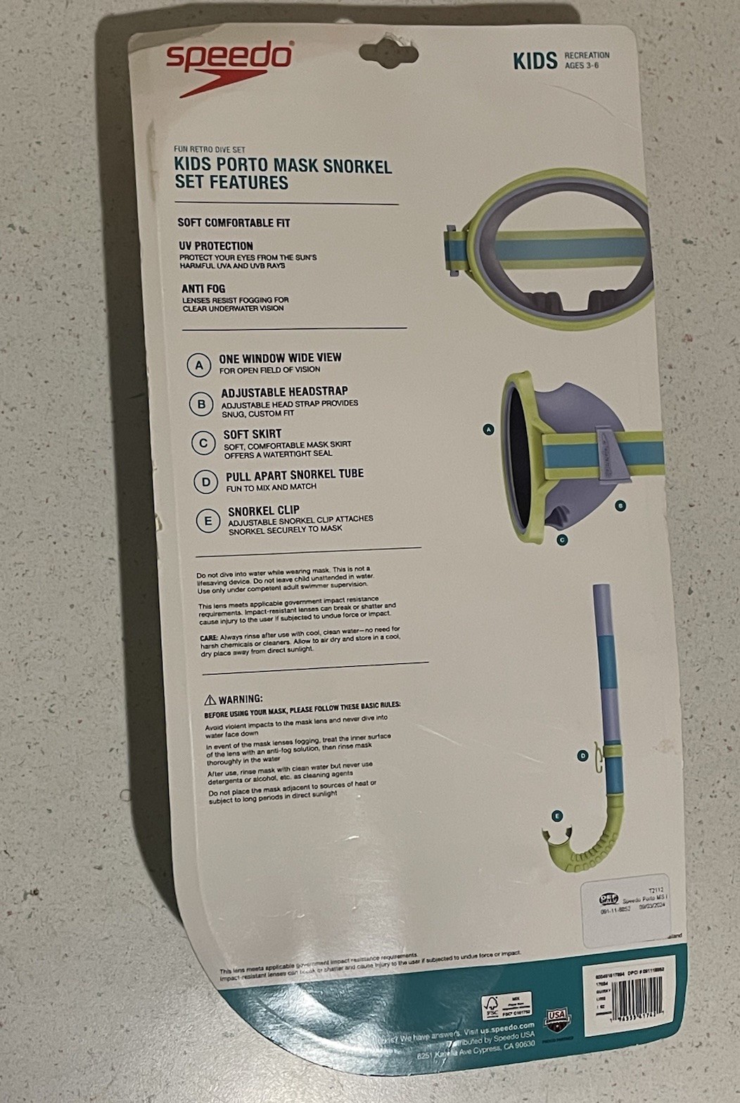 Speedo Kid’s Fun Retro Porto Snorkel Dive Mask Set Kids Age 3-6