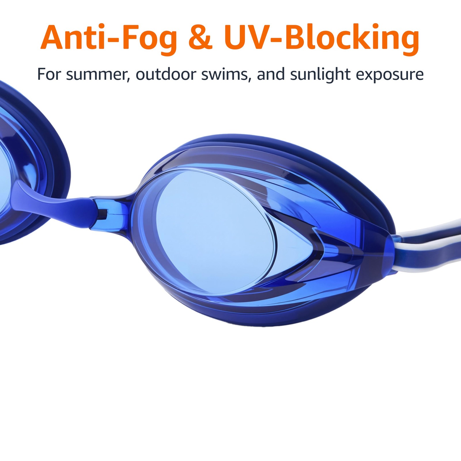 Amazon Basics Unisex Anti-Fog Swimming Goggles for Adults, Blue Adult,