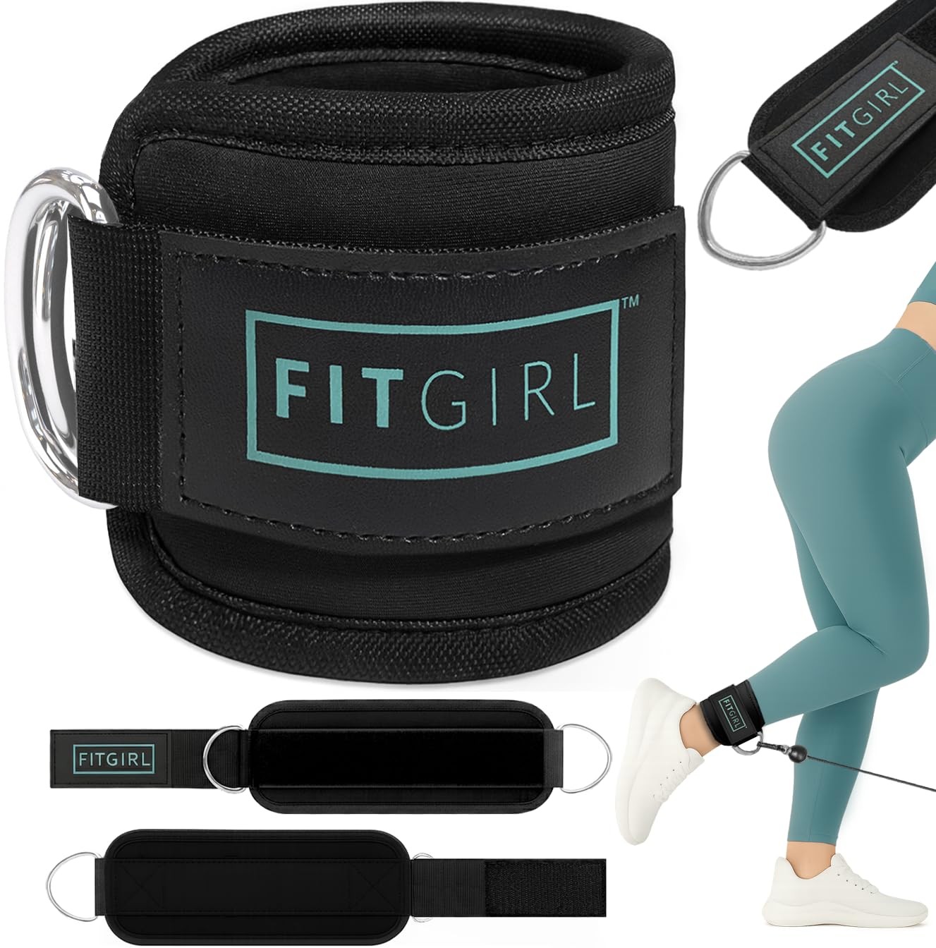 FITGIRL – Ankle Strap (Pair) for Cable Pair (2-Pack), Black Mint –