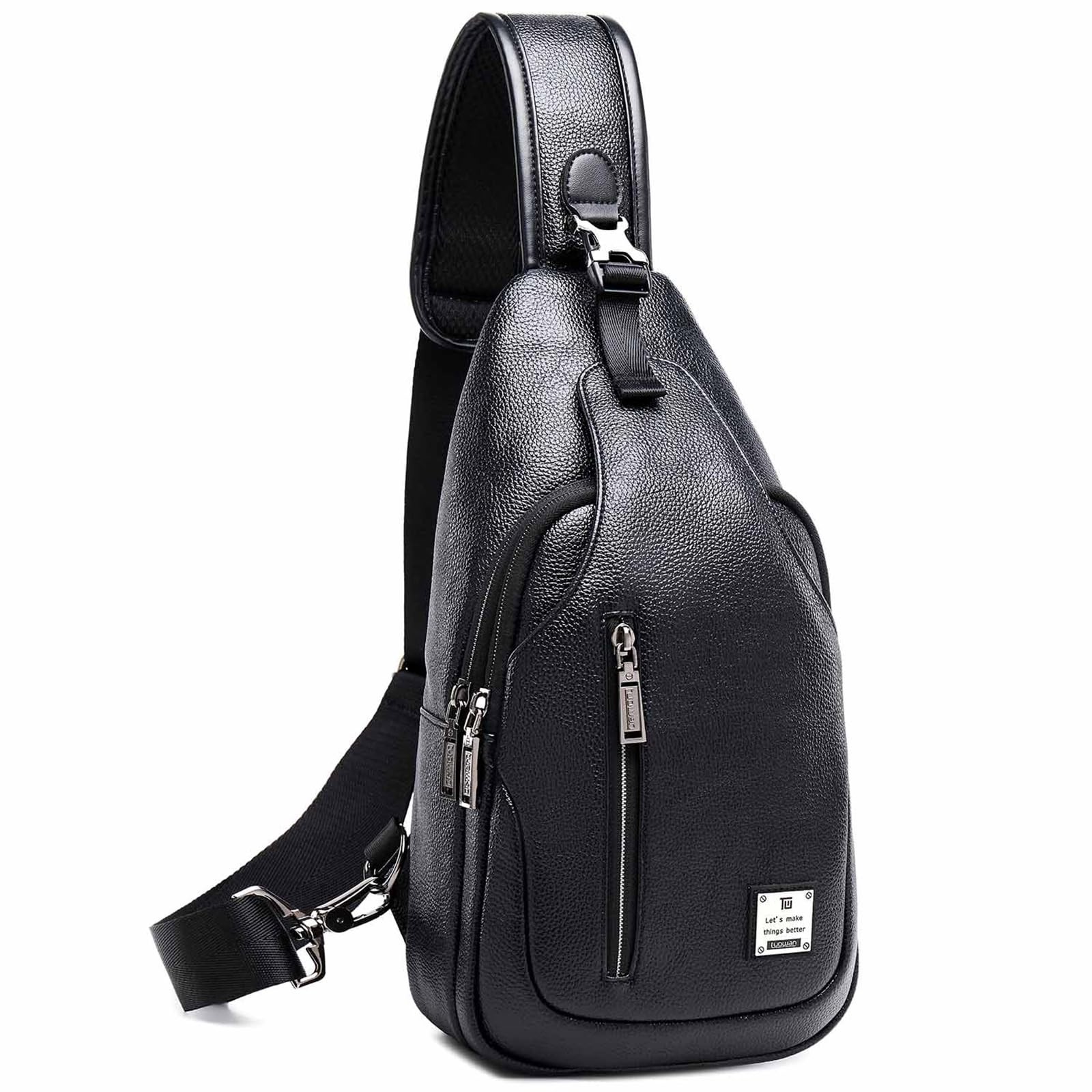 tuowan Small Sling Bag Crossbody Backpack Over the Shoulder Small, Pu Black