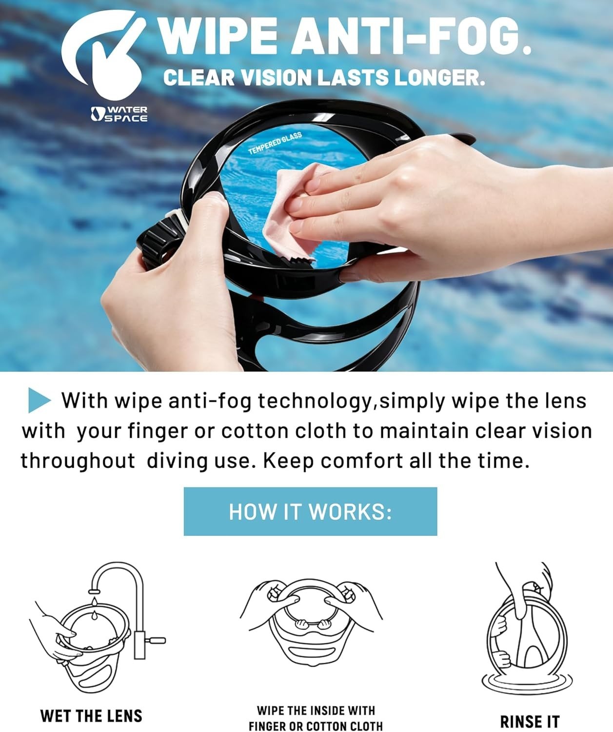 Wipe Anti Fog Oval Diving Mask for Adults Youth Over16, HD Tempered Glass 180…