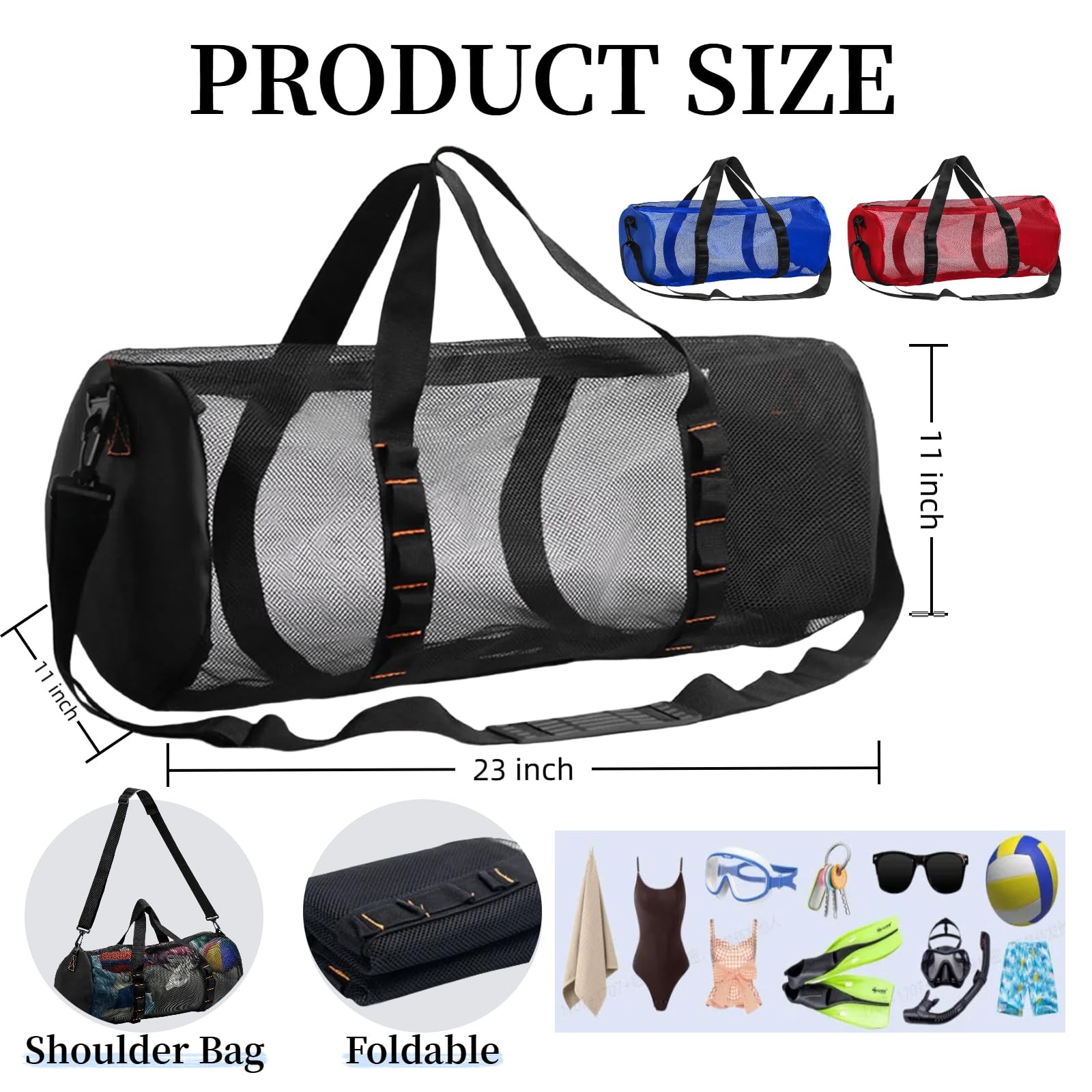 Diving Scuba Surfing Snorkeling Dive Mesh Beach Bag Duffle Bags with Zipper a…