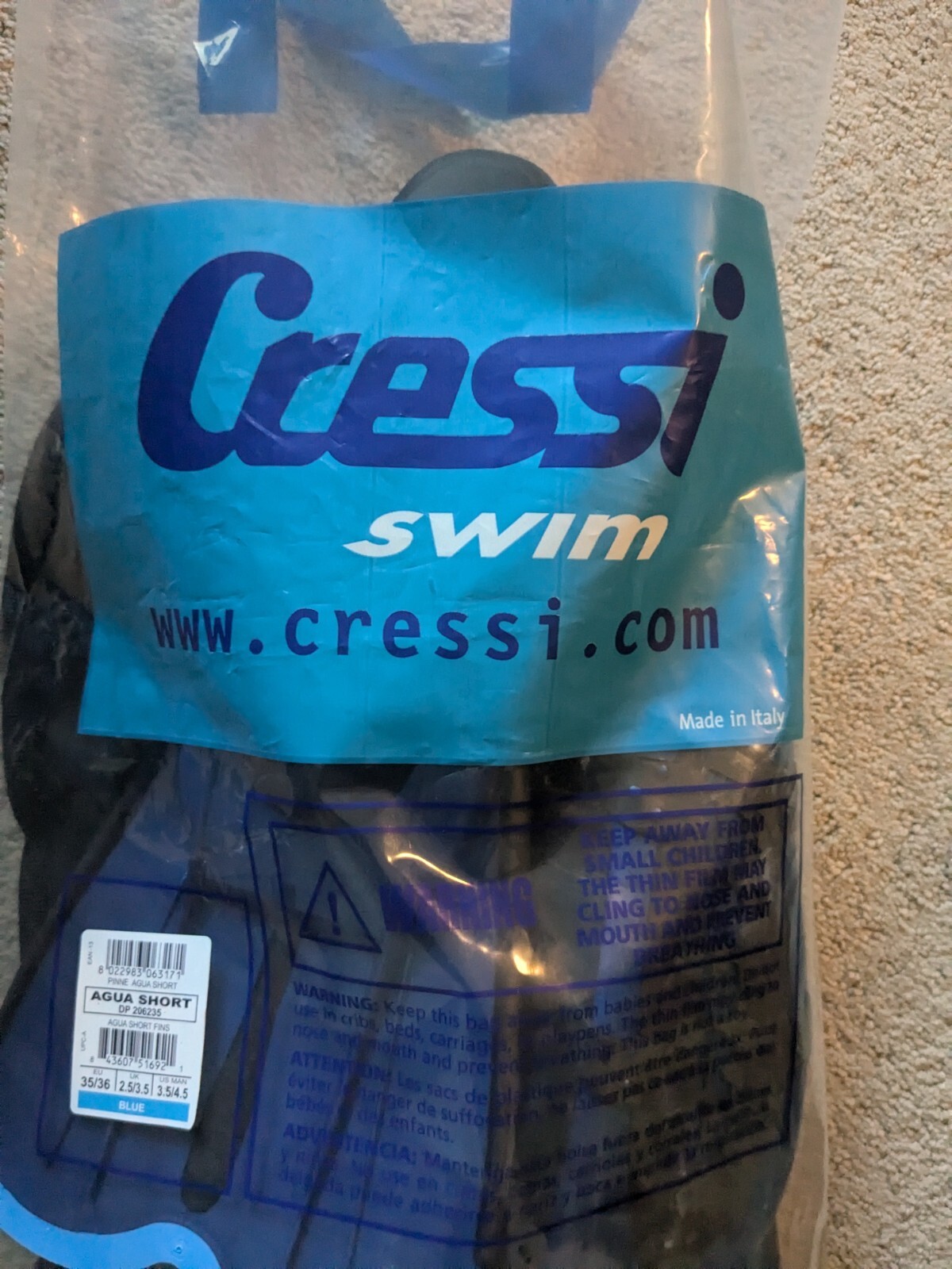 Cressi Aqua Short SAF Set Mask Snorkel Fin Combo