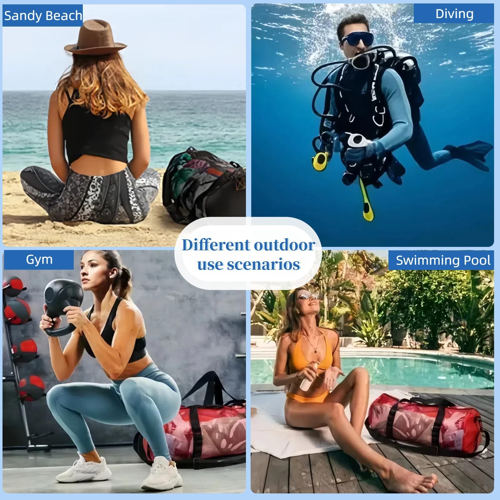 KOKKOYA Diving Scuba Surfing Snorkeling Dive Mesh Beach Bag 23 x 11 in, Black