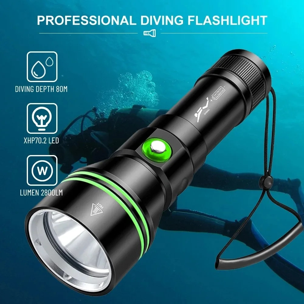 80M Underwater LED Diving Flashlight IPX8 Waterproof Scuba Dive Torch Light