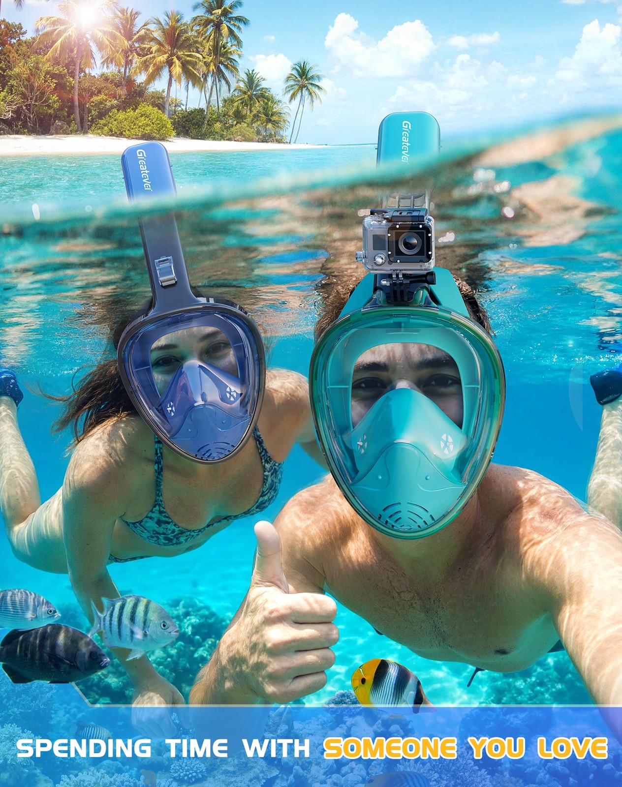 Greatever Full Face Snorkel Mask, Large-X-Large, 2 Pack – Cerulean Blue+Green