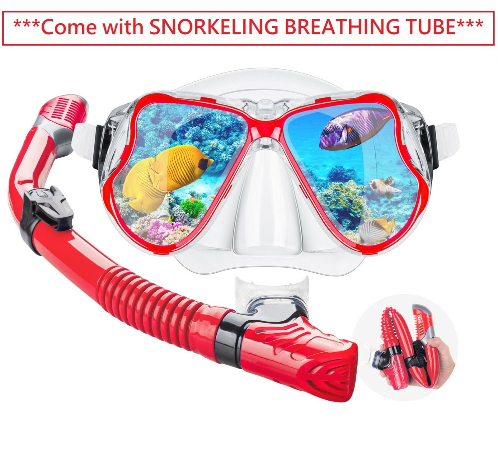 Adult Tempered Glass Diving Set Scuba Anti-Fog Goggles and Snorkeling Mask Tube
