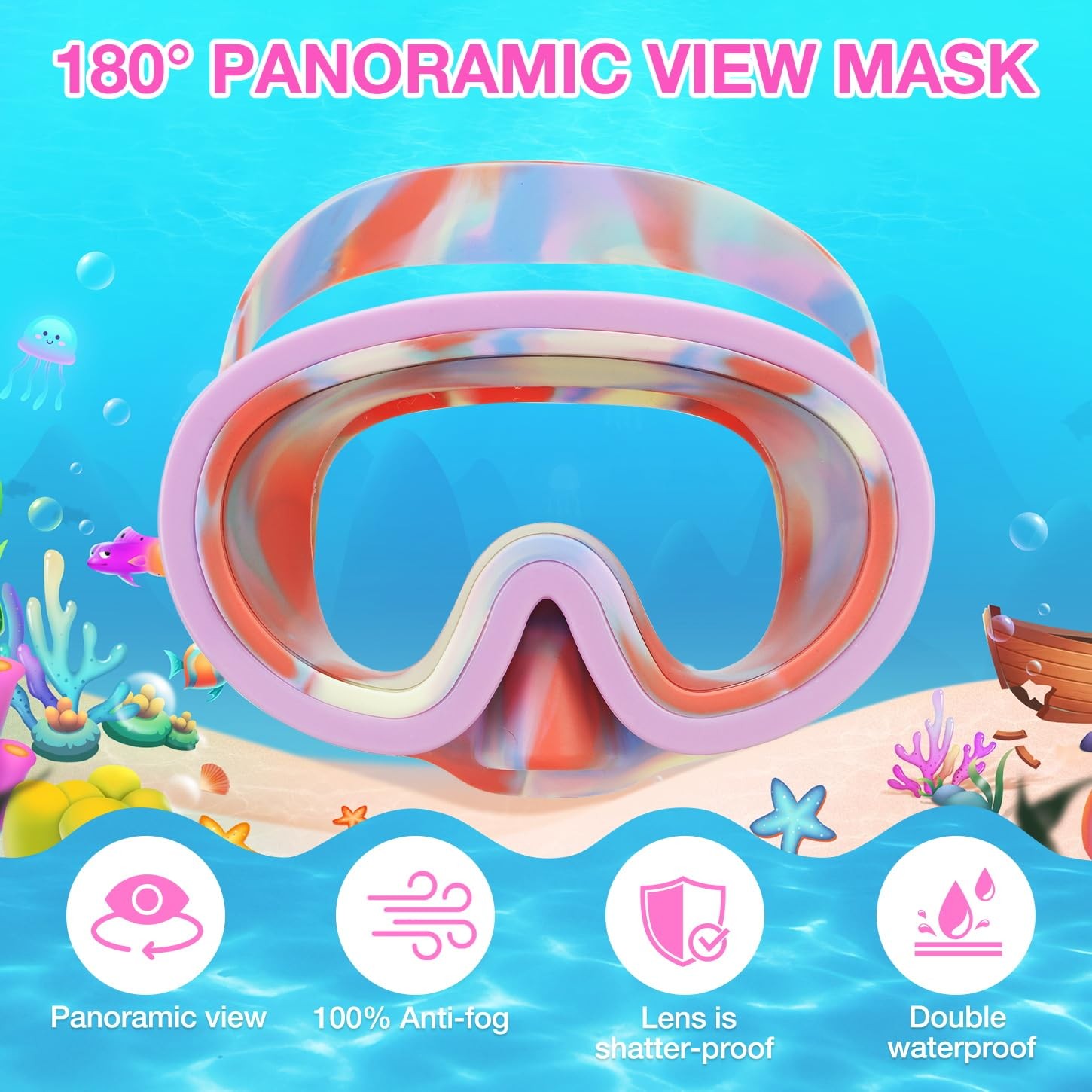 Swimming Goggles for Kids Diving Swim mask One Size, Purple+Sky Blue (2 pack)