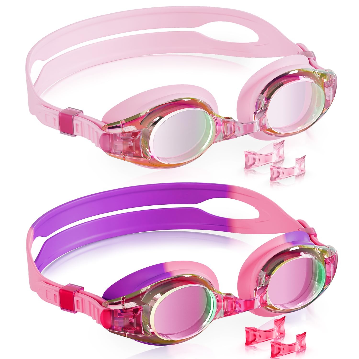 Aegend 2 Pack Kids Goggles, Swimming A – Bright Lavenderish & a – Crisp Pink